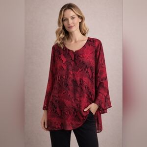 Cato Red and Black Snake Print Blouse